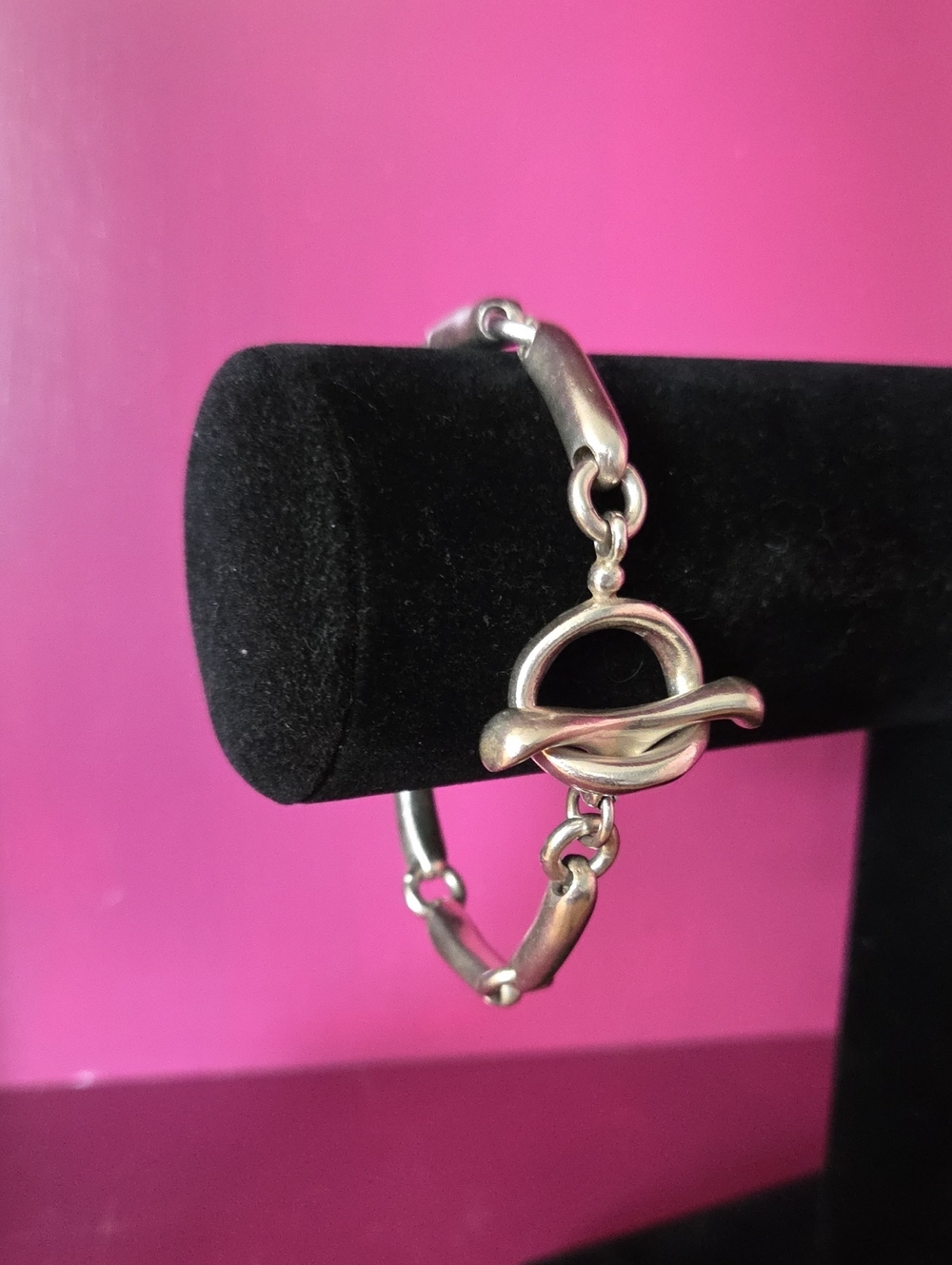 Rare Vintage Solid Sterling Silver Bar Link Toggle Bracelet